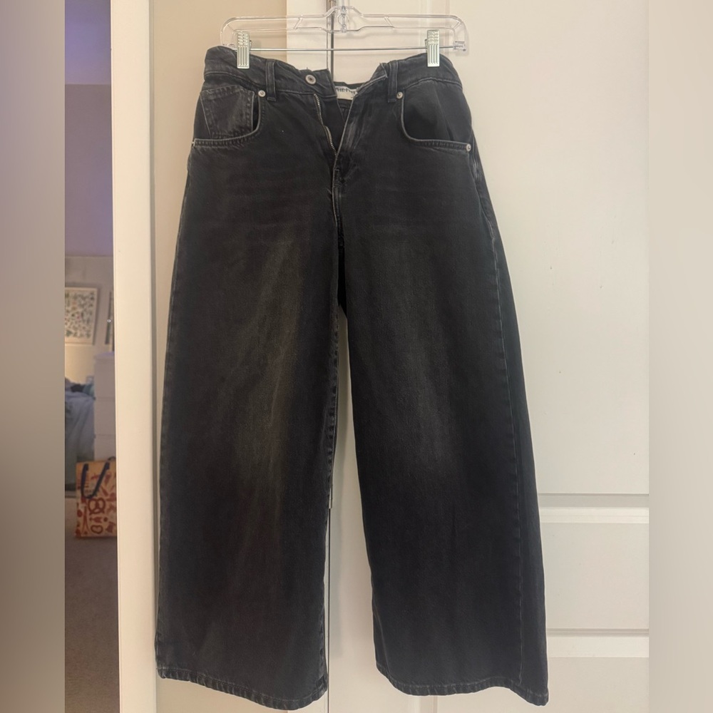 Free People Wide Leg Black Washed Jeans